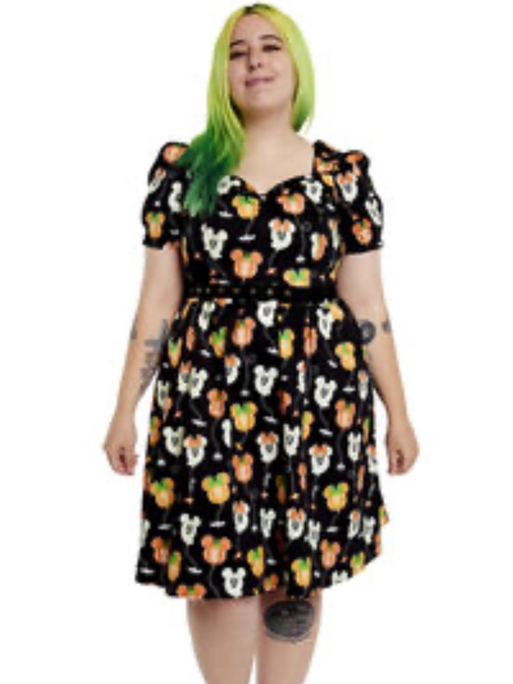 Loungefly Black Midi Dress with Orange & Cream Pumpkin balloon glow in darkMotif